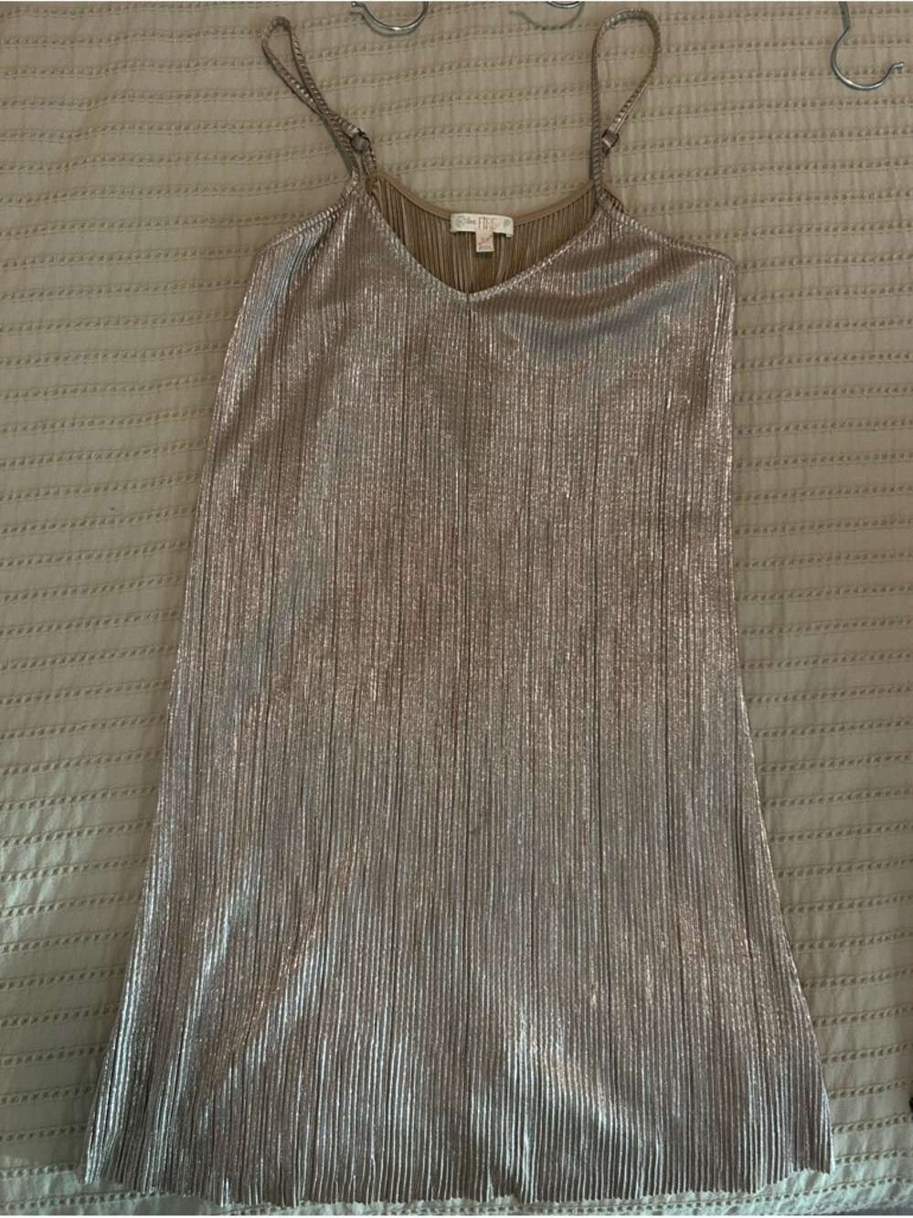 love, Fire Metallic Pleated Slip Dress - Silver Taupe